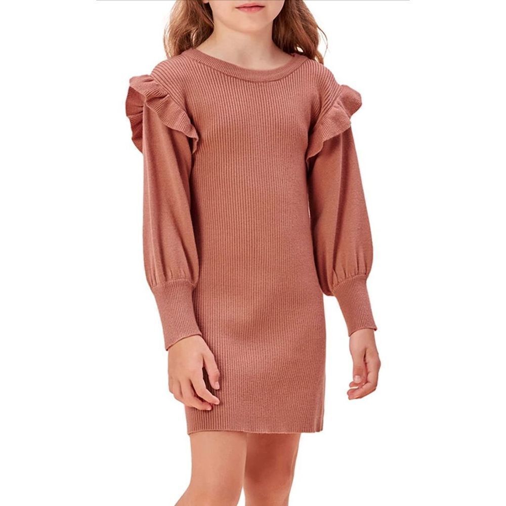 Girls Dress Fall Long Lantern Sleeve Crew‎ Neck Sweater Dresses Size 5-12 Winter